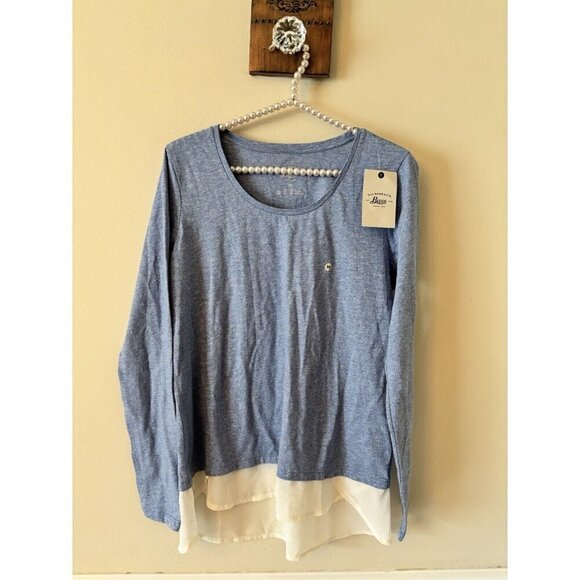 NWT GH Bass Womens Size M Long Sleeve Top Shirt Tail Hem Powder Blue - Picture 1 of 5
